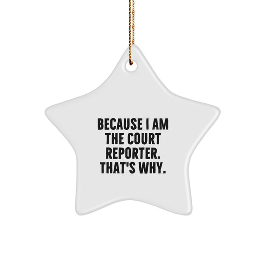 Funny Court Reporter Gifts from Friends, Because I Am The Court Reporter. That's Why., Star Ornament for Men Christmas Unique Gifts - Image 1