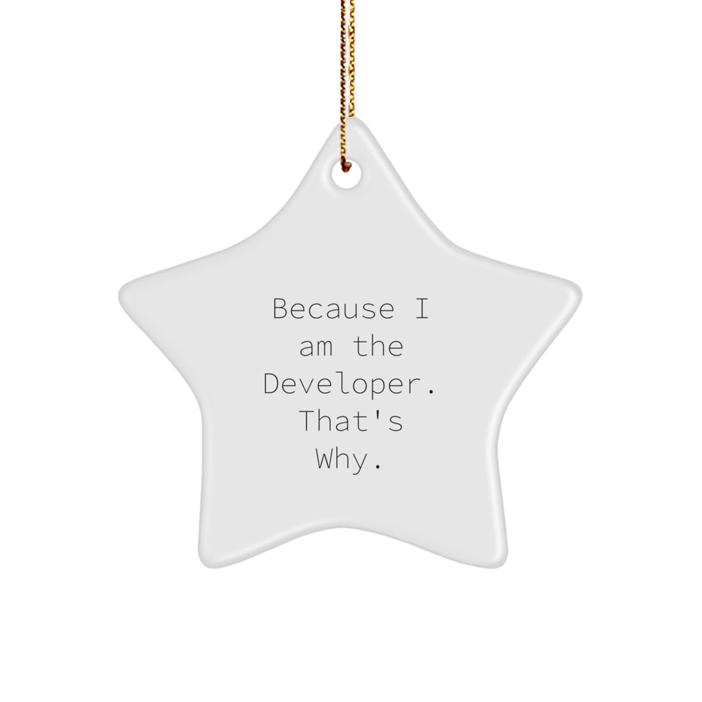 Funny Developer Gifts from Friends - Because I Am The Developer. That's Why., Christmas Unique Star Ornament for Developer Friends, Gift for Men, Women, Family - Image 1