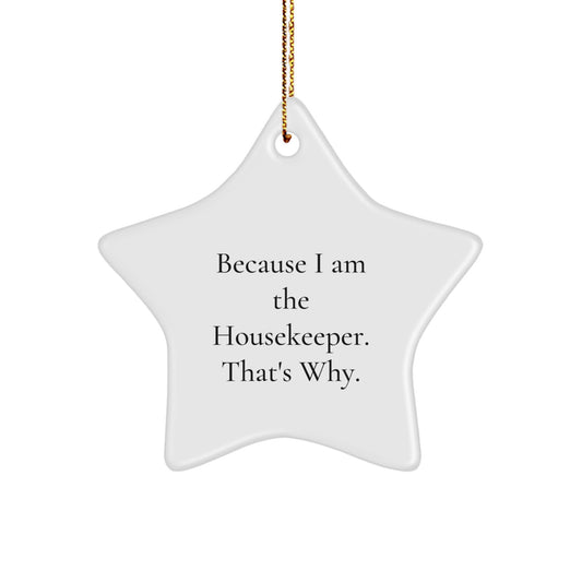 Funny Housekeeper Gifts, Because I Am The Housekeeper. That's Why. Star Ornament for Housekeeper, Funny Star Ornament, Christmas Unique Gifts for Housekeeper - Image 1