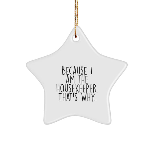 Funny Housekeeper Gifts Because I Am The Housekeeper. That's Why. Star Ornament Gifts from Family for Housekeeper at Christmas - Image 1