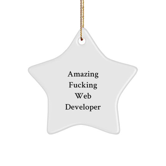 Funny Web Developer Gifts for Men, Star Ornament Christmas Unique Presents from Friends, 'Amazing F--king Web Developer' Humorous Star Decoration - Image 1