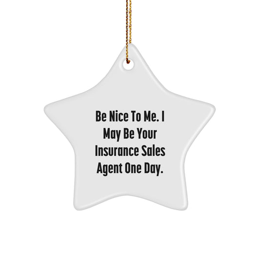 Funny Insurance Sales Agent Gifts for Men, Women, Friends, Coworkers, Family - Star Ornament with Be Nice To Me. I May Be Your Insurance Sales Agent One Day. - Image 1