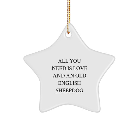 Funny Old English SheepDog Christmas Star Ornament Gifts from Friends and Family - Image 1