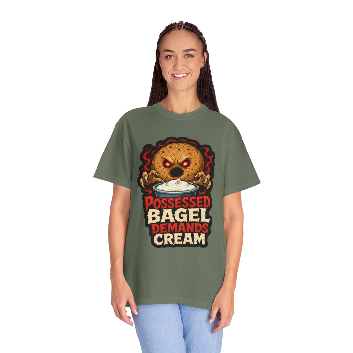 Possessed Bagel Demands Cream Halloween T-Shirt