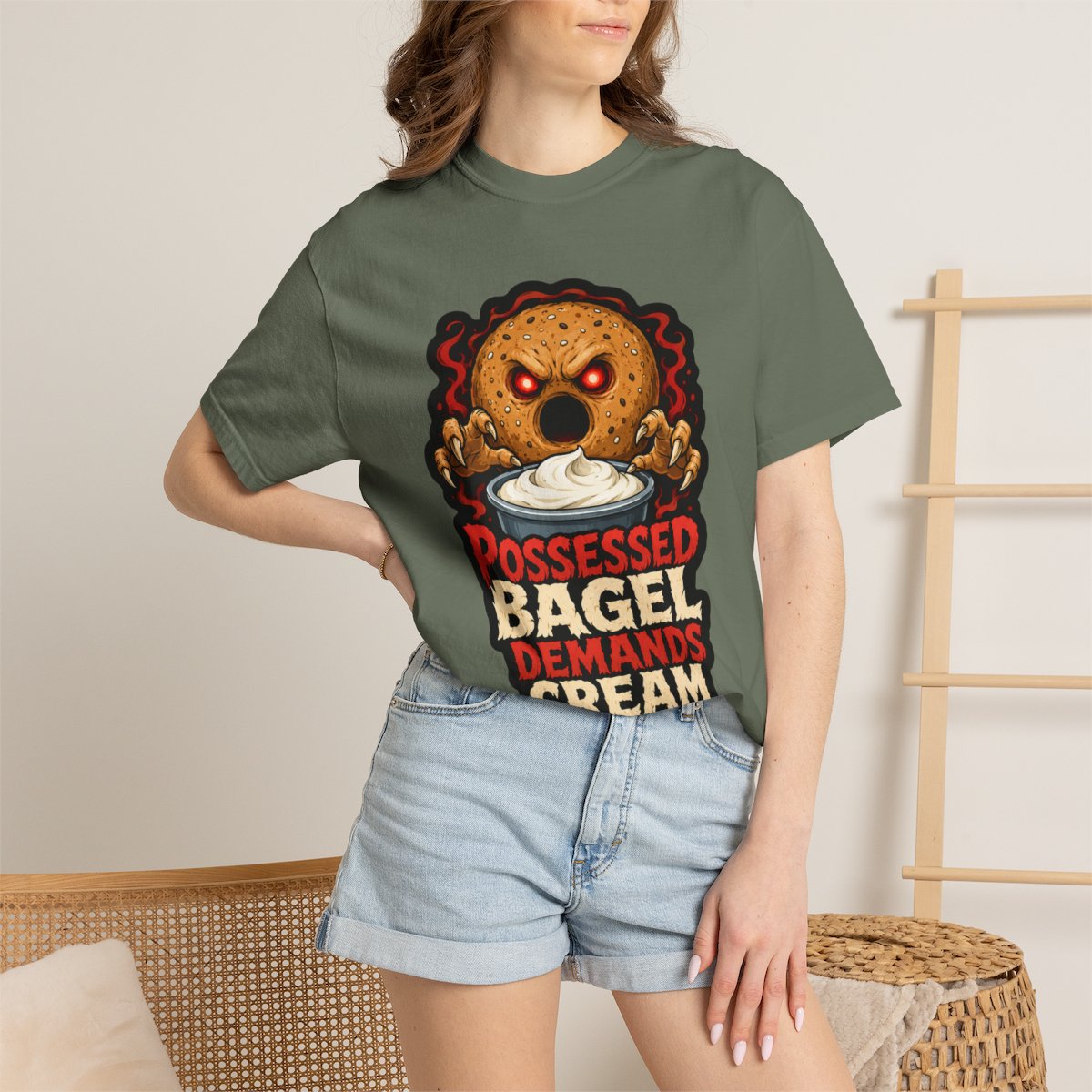 Possessed Bagel Demands Cream Halloween T-Shirt