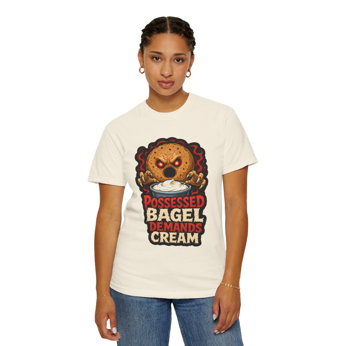 Possessed Bagel Demands Cream Halloween T-Shirt