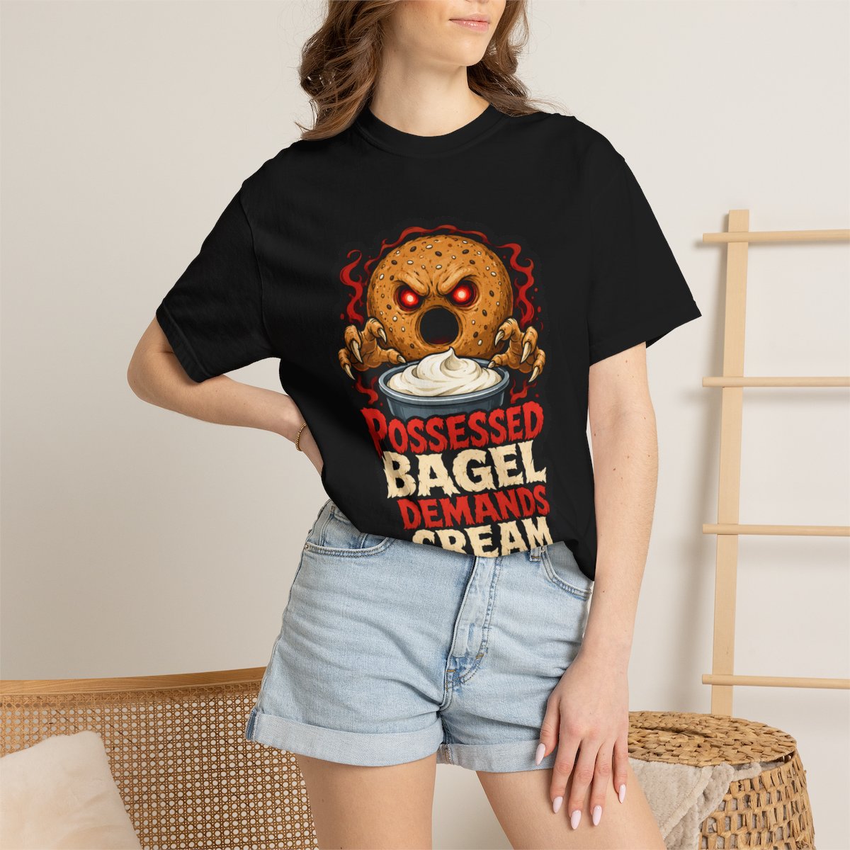 Possessed Bagel Demands Cream Halloween T-Shirt