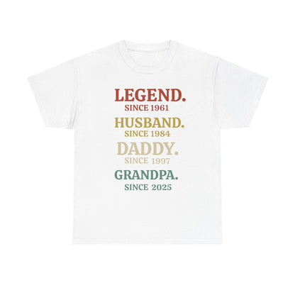 🌟 Custom “Legend, Husband, Daddy, Grandpa” Milestone T-Shirt – Personalized Just for Him! 🌟