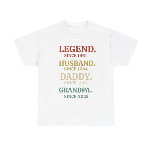 🌟 Custom “Legend, Husband, Daddy, Grandpa” Milestone T-Shirt – Personalized Just for Him! 🌟