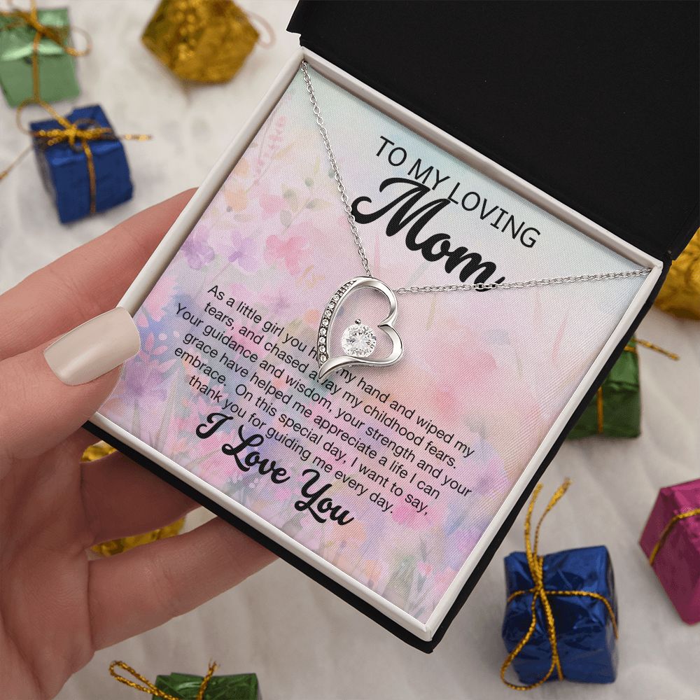 Mom Gift Necklace Message - White Gold or Yellow Gold Finish - To My Loving Mom - Gift from Daughter - Mother's Day - Mom's Birthday - Christmas Gift for Mom - Grandparent's Day