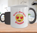 Granddad Gift Coffee Mug - Color Changing Ceramic - 11  oz - Grandparent's Day - Father's Day - World's Most Loved - Heart Eyes Emoticon - The VIP Emporium