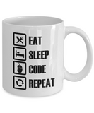 Eat Sleep Code Repeat - Gift Mug for Computer Coder - The VIP Emporium