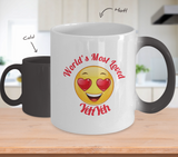 YehYeh Gift Coffee Mug - Color Changing Ceramic - 11  oz - Grandparent's Day - Father's Day - World's Most Loved - Heart Eyes Emoticon - The VIP Emporium