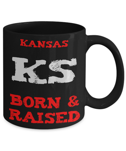 Kansas Gift Coffee Mug - Kansas Born and Raised - 11oz Ceramic Printed in USA - The VIP Emporium