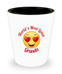 Granda Gift Shot Glass -  Ceramic -  Grandparent's Day - Father's Day - World's Most Loved - Heart Eyes Emoticon - The VIP Emporium