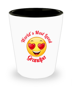 Grandpa Gift Shot Glass -  Ceramic -  - Grandparent's Day - Father's Day - World's Most Loved - Heart Eyes Emoticon - The VIP Emporium