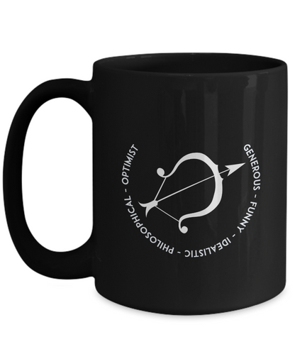 Saggitarius Black Coffee Mug - Gift for Saggitarian - Birthday - Christmas - Horoscope - Zodiac symbol - Astrology - The VIP Emporium