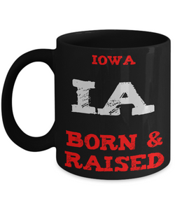 Iowa Gift Coffee Mug - Iowa Born and Raised - 11oz Ceramic Printed in USA - The VIP Emporium
