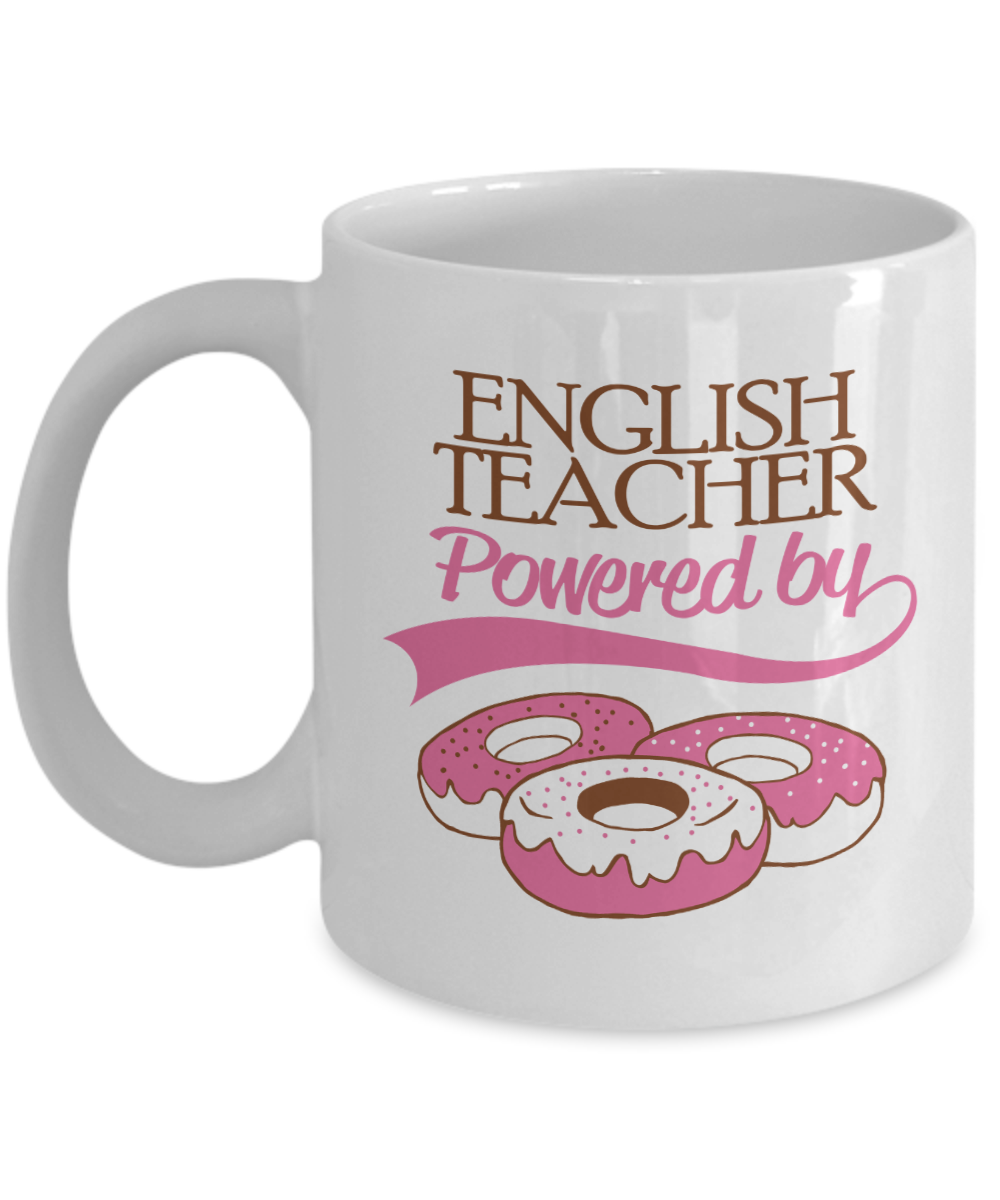 English Teacher Powered by Donuts Mug - The VIP Emporium