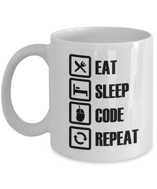 Eat Sleep Code Repeat - Gift Mug for Computer Coder - The VIP Emporium