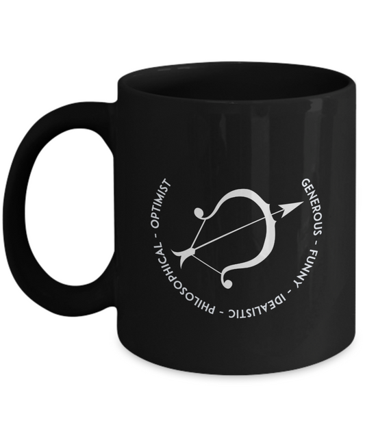 Saggitarius Black Coffee Mug - Gift for Saggitarian - Birthday - Christmas - Horoscope - Zodiac symbol - Astrology - The VIP Emporium