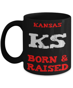 Kansas Gift Coffee Mug - Kansas Born and Raised - 11oz Ceramic Printed in USA - The VIP Emporium