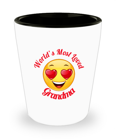 Grandma Gift Shot Glass -  Ceramic -  - Grandparent's Day - Mother's Day - World's Most Loved - Heart Eyes Emoticon - The VIP Emporium