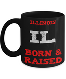 Illinois Gift Coffee Mug - Illinois Born and Raised - 11oz Ceramic, Printed in USA - The VIP Emporium