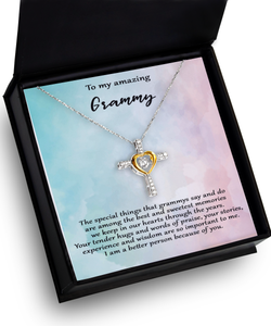 Grammy Gift Cross Necklace - Sterling Silver and Gold. Amazing Grammy