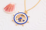 Navy Wind Anchor Blue and White Long Necklace Sweater Chain - The VIP Emporium